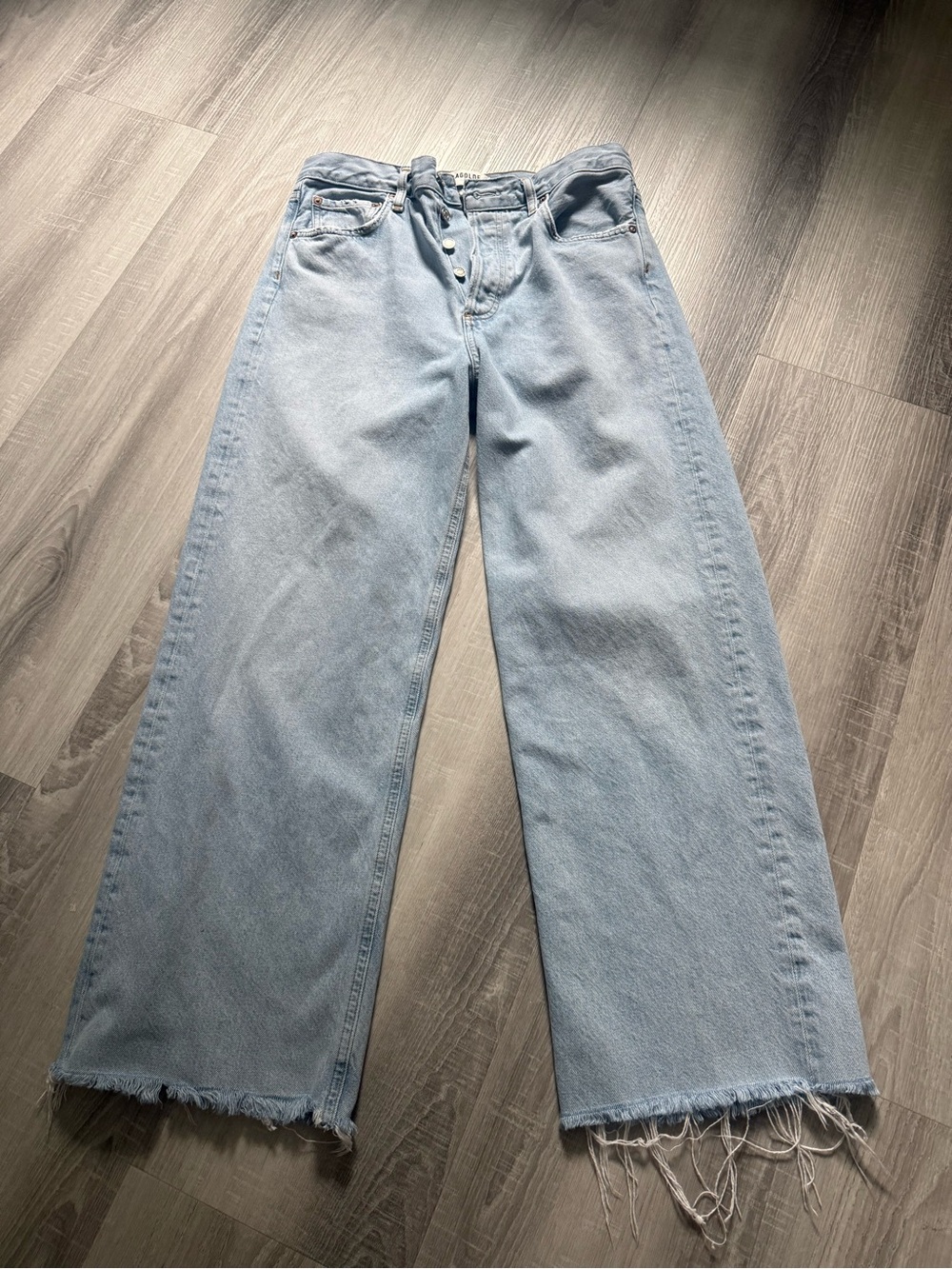 Agolde Light Blue High-Rise Wide Leg Cropped Jeans - Picture 2 of 7